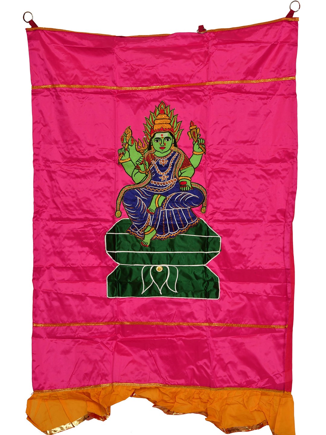 

Exotic India Pink Goddess Durga Woven Auspicious Temple Curtain