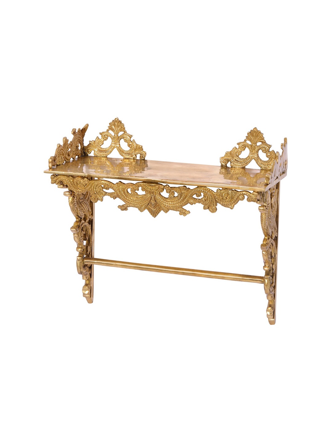 

Exotic India Brass Wall Mounted Vine and Peacock Altar Wall Decor, Gold
