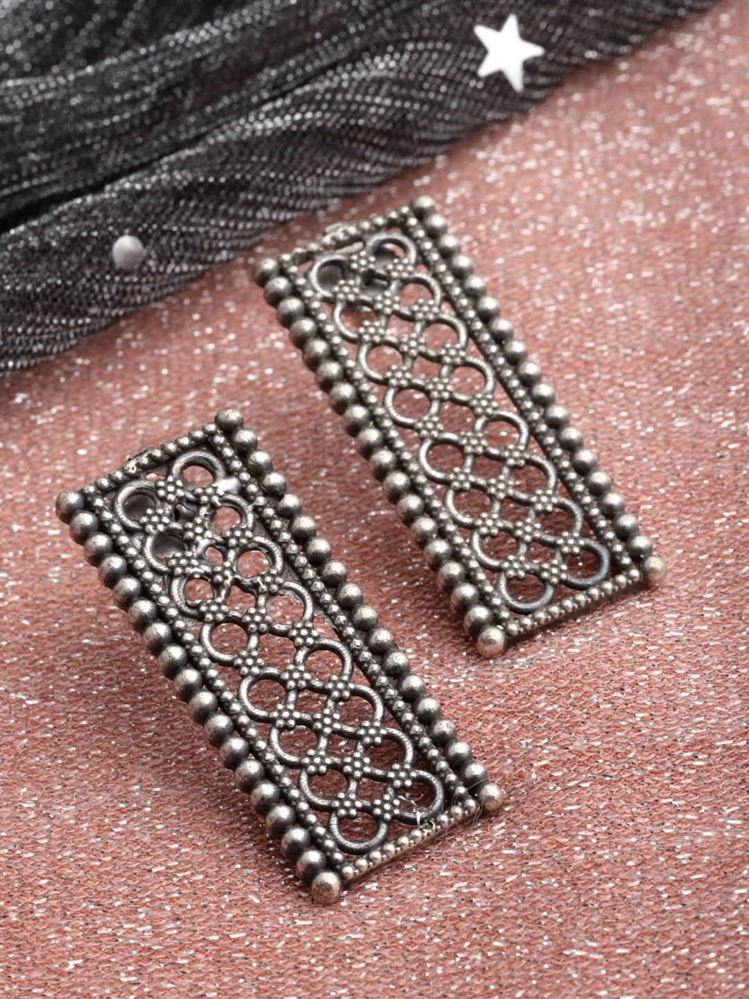 

PANASH Women Silver-Toned Contemporary Studs Earrings