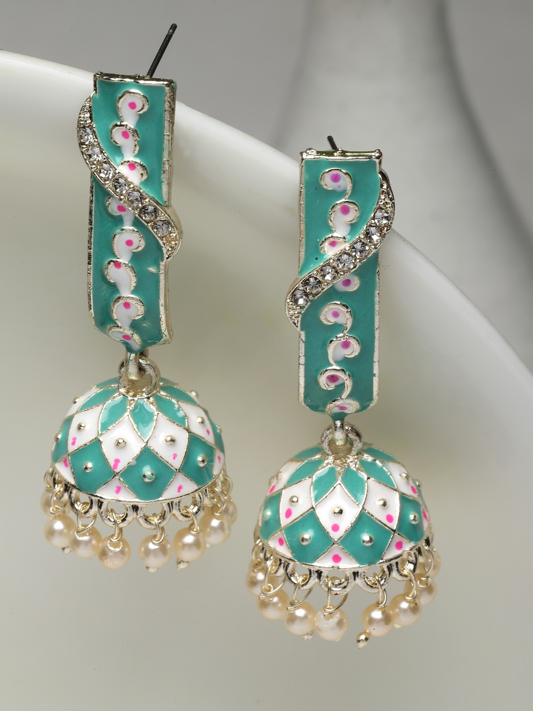 

PANASH Gold-Toned and Green Dome Shaped Jhumkas Earrings
