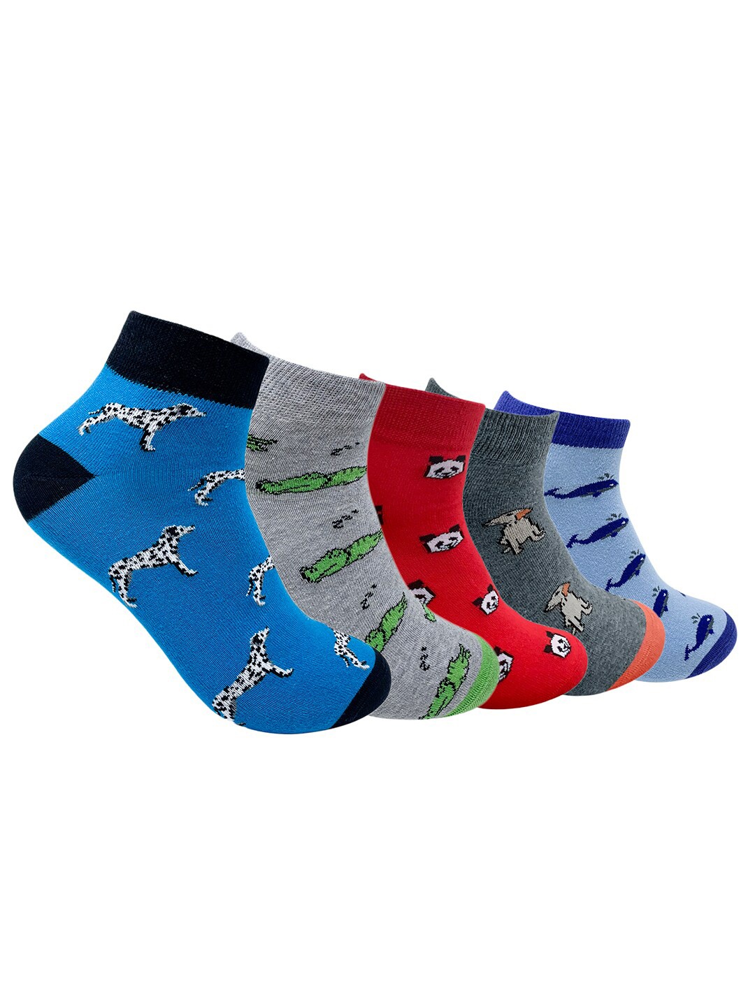 

Mint & Oak Men Pack of 5 Patterned Ankle-Length Socks, Blue