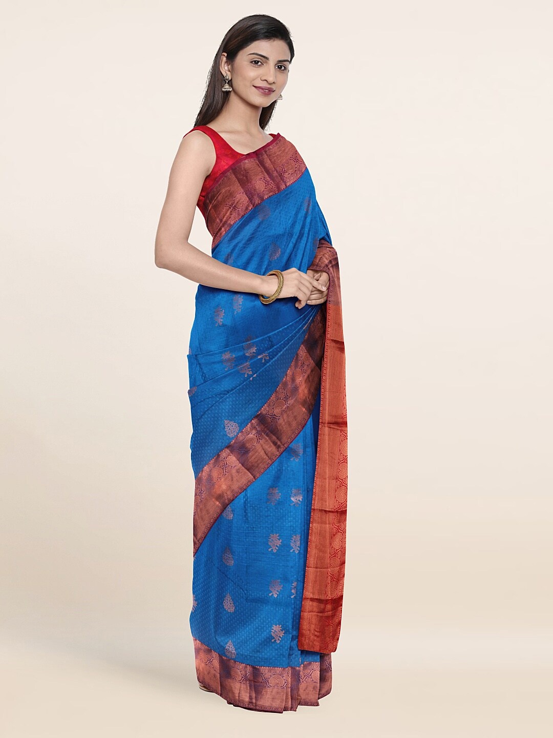 

Pothys Blue & Pink Woven Design Zari Pure Silk Saree
