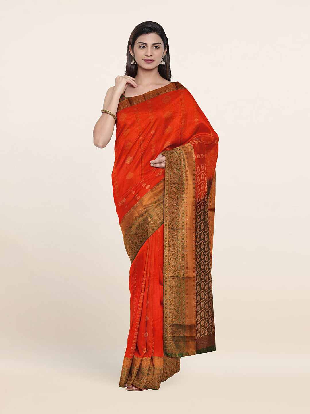 

Pothys Orange & Brown Woven Design Zari Pure Silk Saree