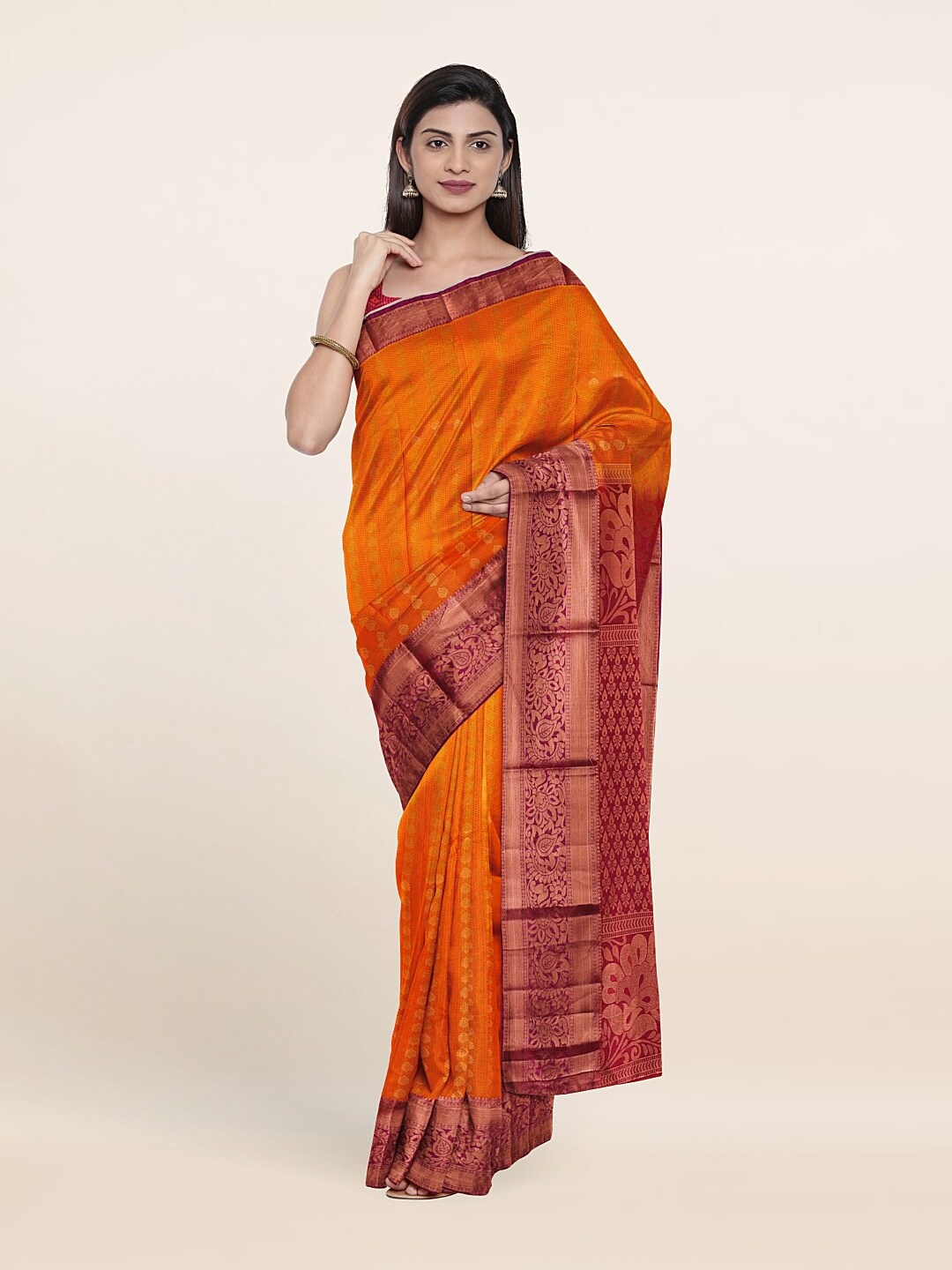 

Pothys Orange & Maroon Woven Design Zari Pure Silk Saree