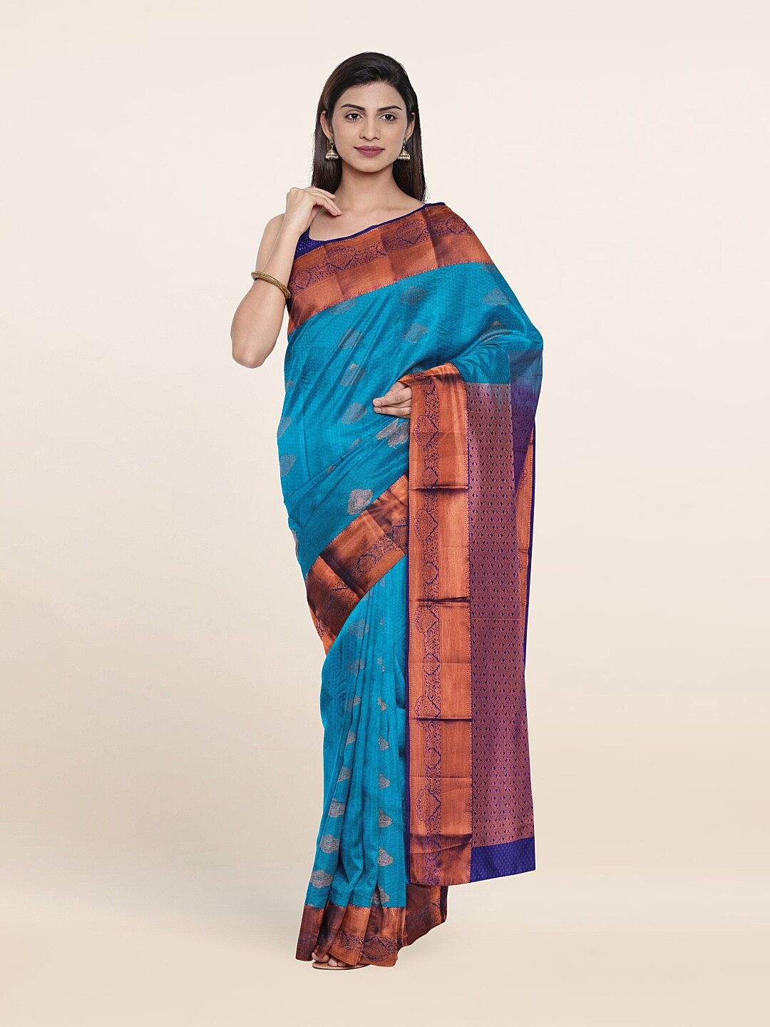 

Pothys Blue & Purple Woven Design Zari Pure Silk Saree