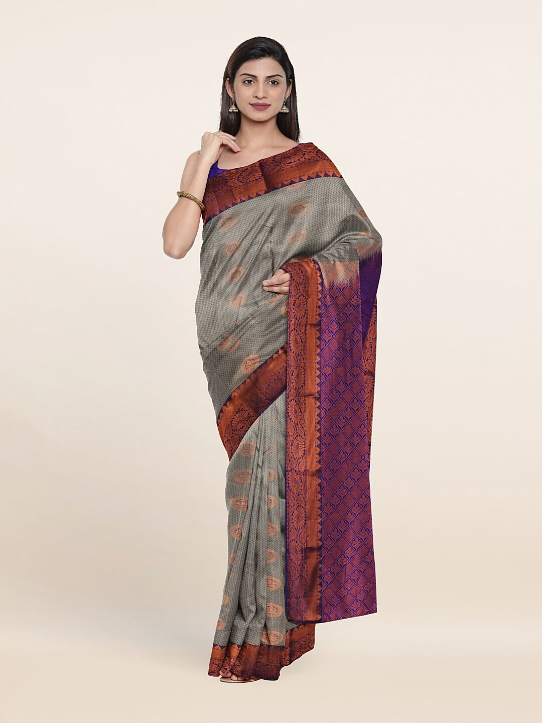 

Pothys Grey & Blue Woven Design Zari Pure Silk Saree