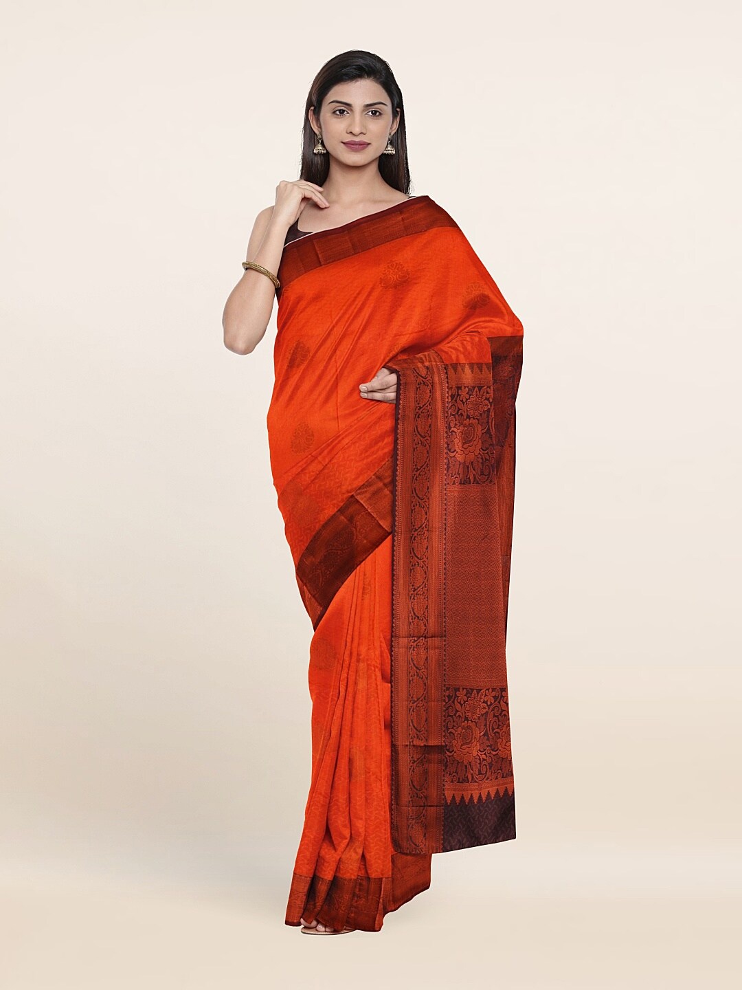 

Pothys Orange & Brown Woven Design Zari Pure Silk Saree