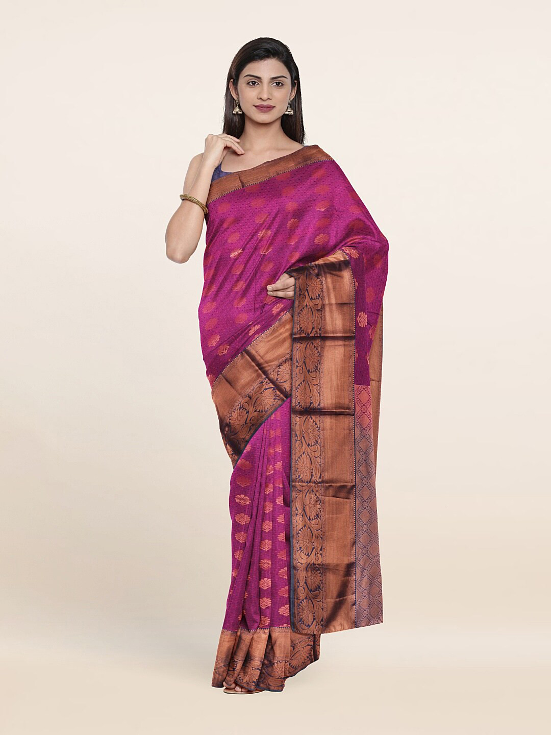 

Pothys Purple & Navy Blue Woven Design Zari Pure Silk Saree