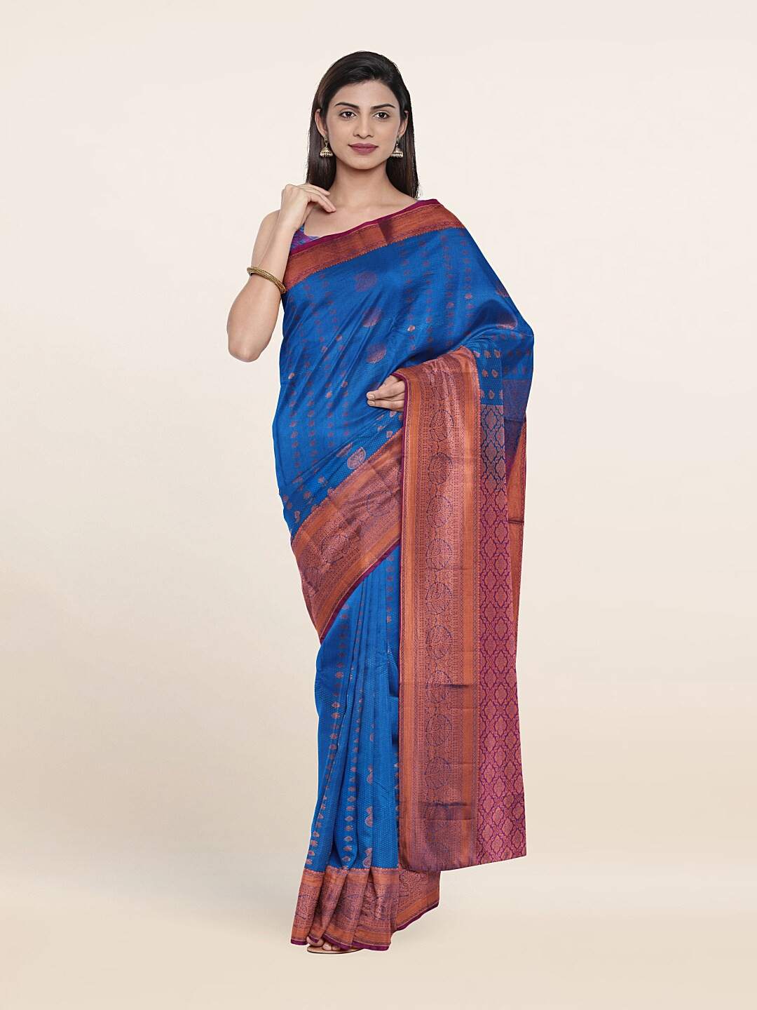 

Pothys Blue & Pink Woven Design Pure Silk Saree
