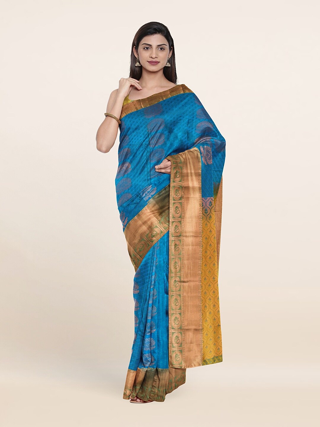 

Pothys Blue & Yellow Woven Design Zari Pure Silk Saree
