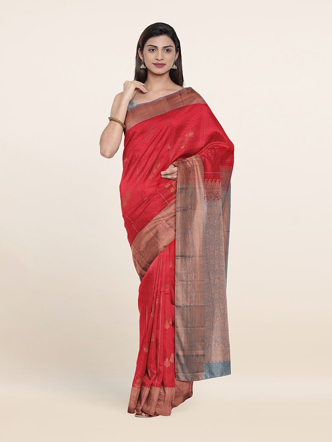 

Pothys Red Woven Design Zari Pure Silk Saree