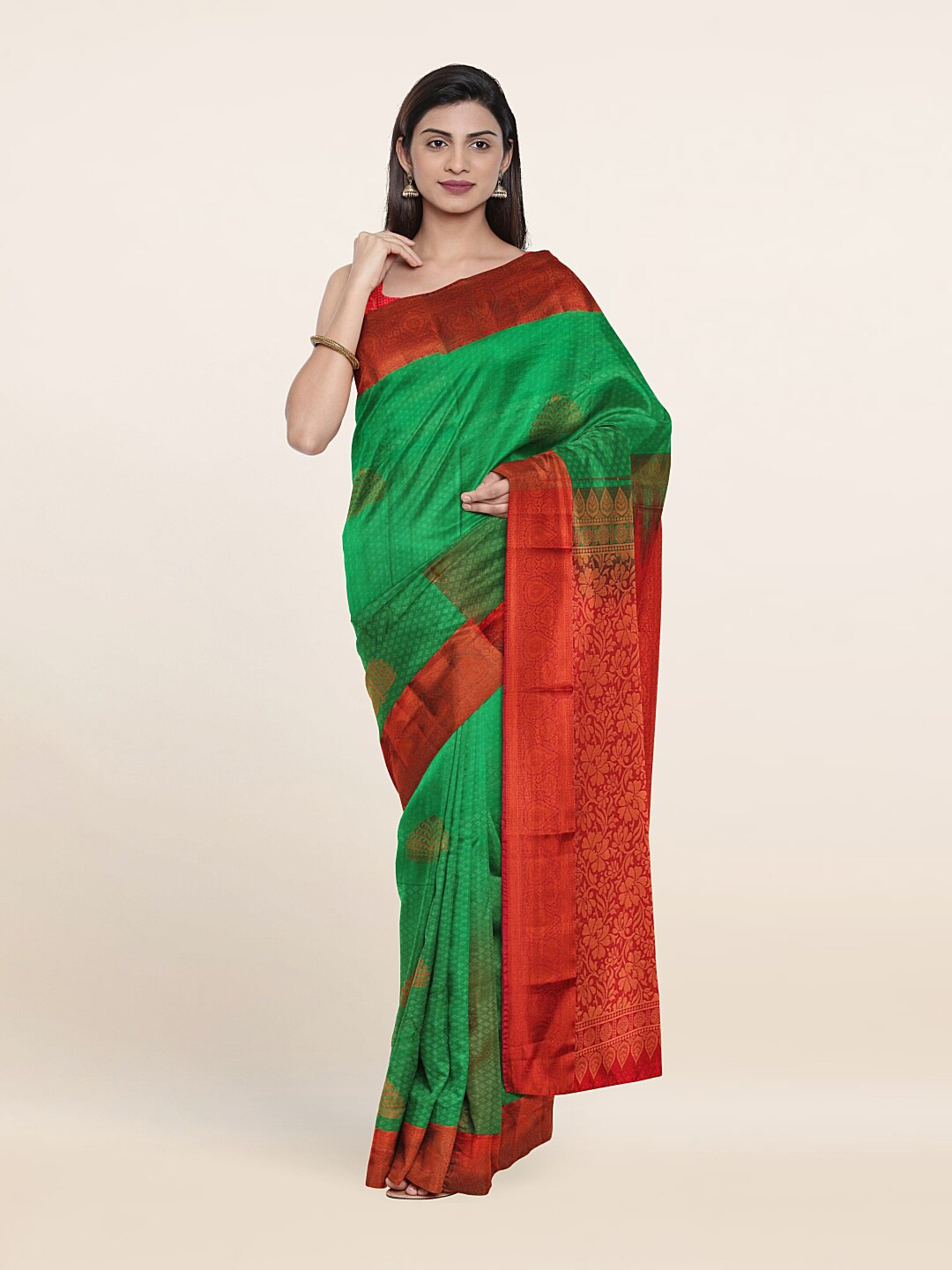 

Pothys Green & Red Woven Design Zari Pure Silk Saree