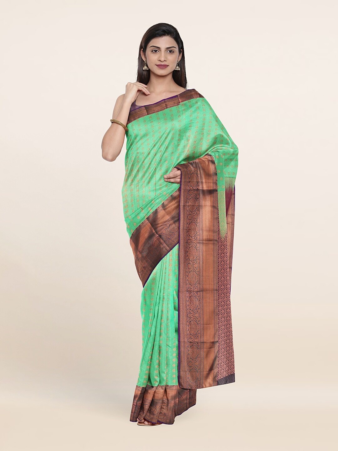 

Pothys Green & Purple Woven Design Zari Pure Silk Saree