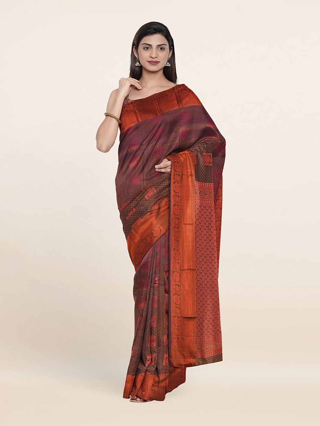 

Pothys Purple & Copper-Toned Woven Design Zari Pure Silk Saree
