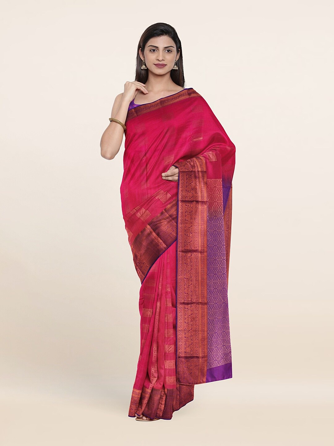 

Pothys Pink & Purple Woven Design Zari Pure Silk Saree