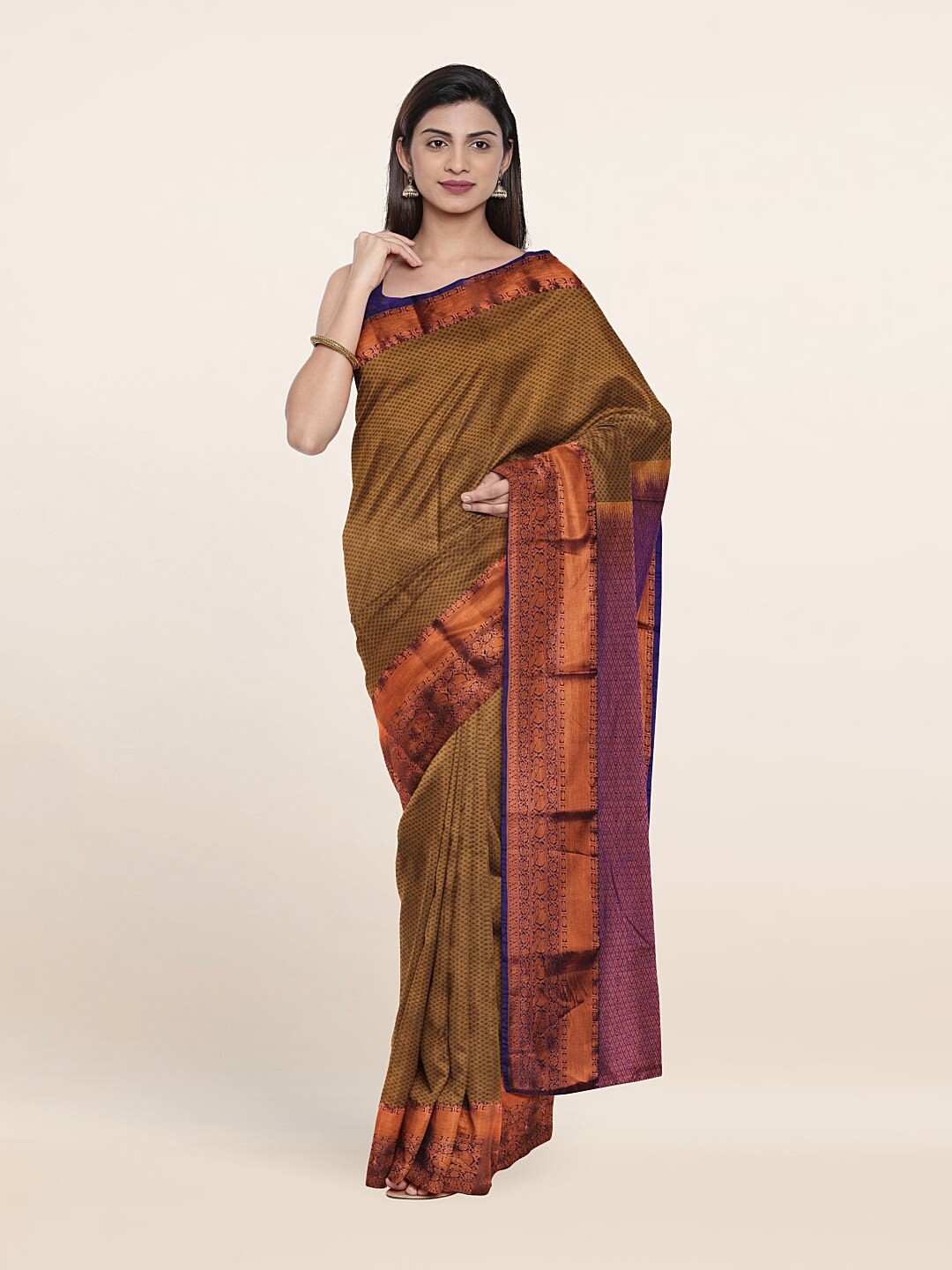 

Pothys Brown & Blue Woven Design Zari Pure Silk Saree