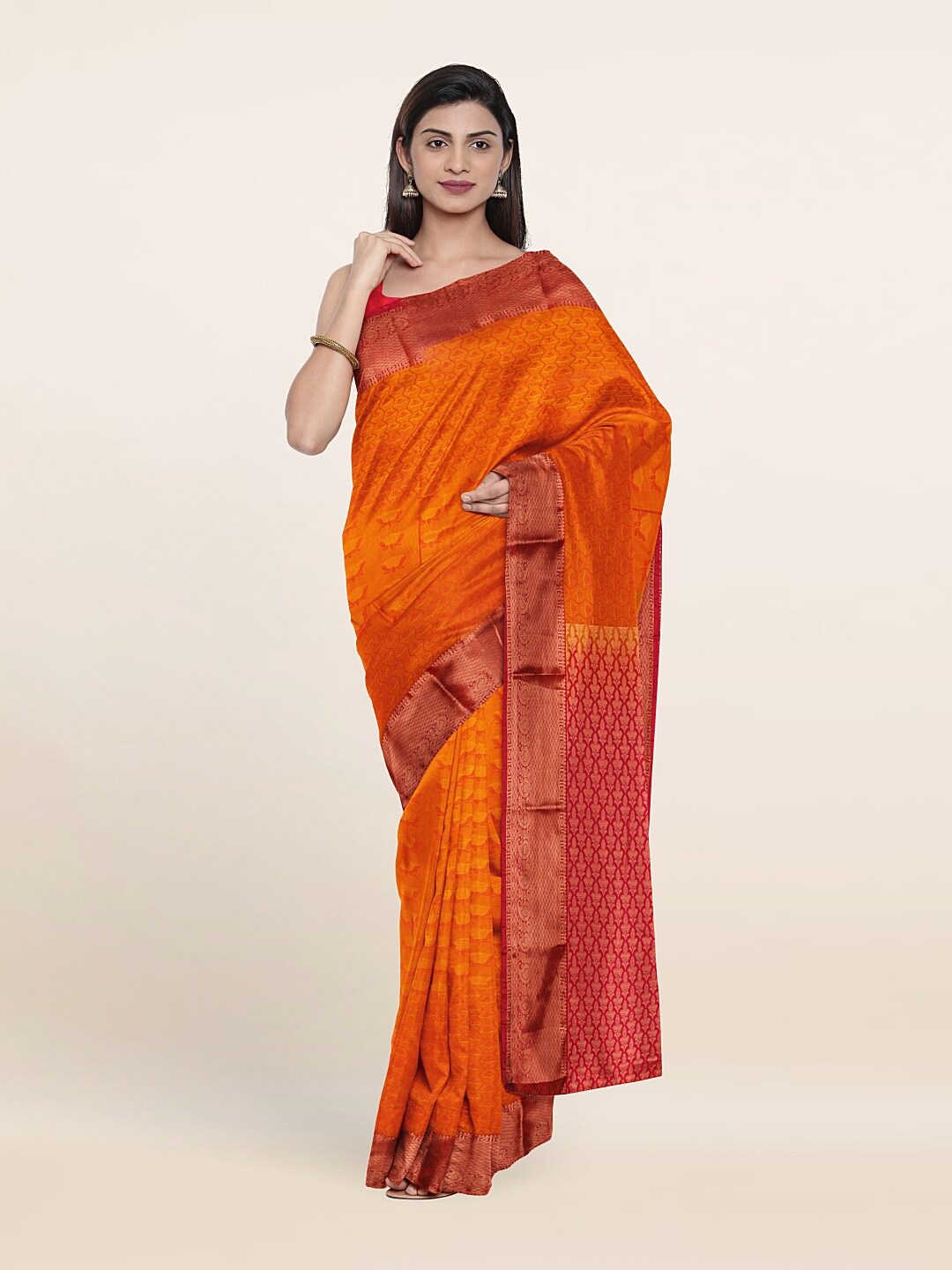 

Pothys Orange & Red Woven Design Zari Pure Silk Saree