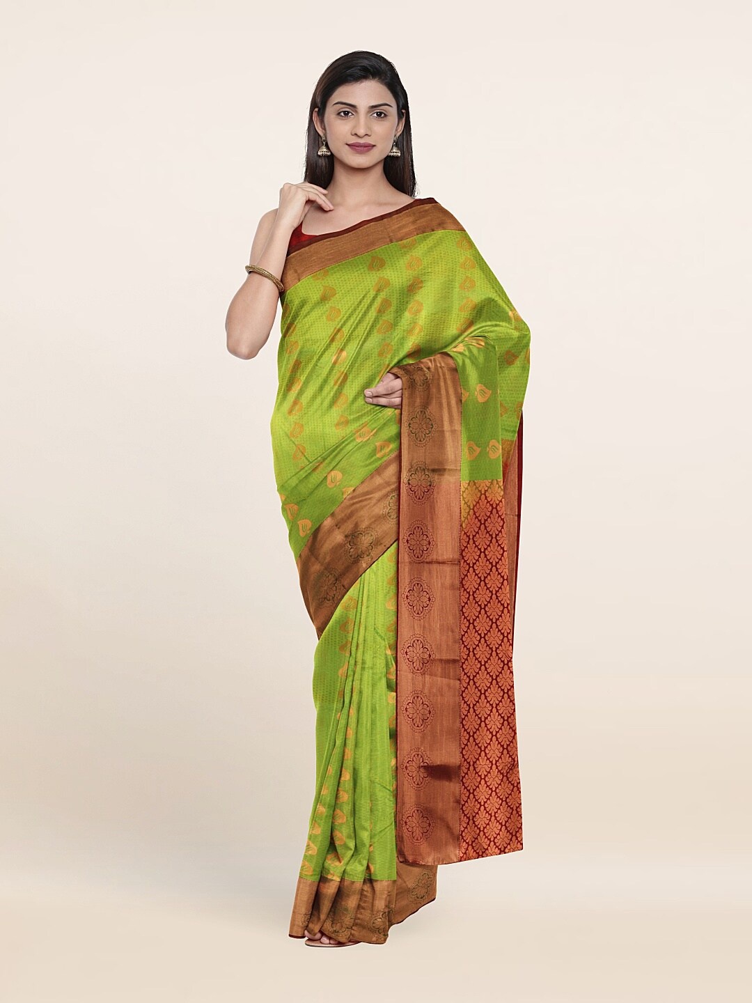 

Pothys Green & Red Woven Design Zari Pure Silk Saree