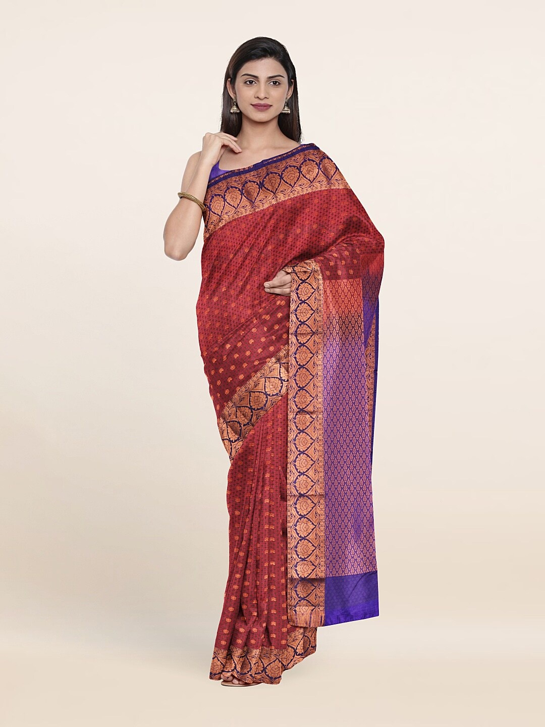 

Pothys Maroon & Blue Woven Design Zari Pure Silk Saree