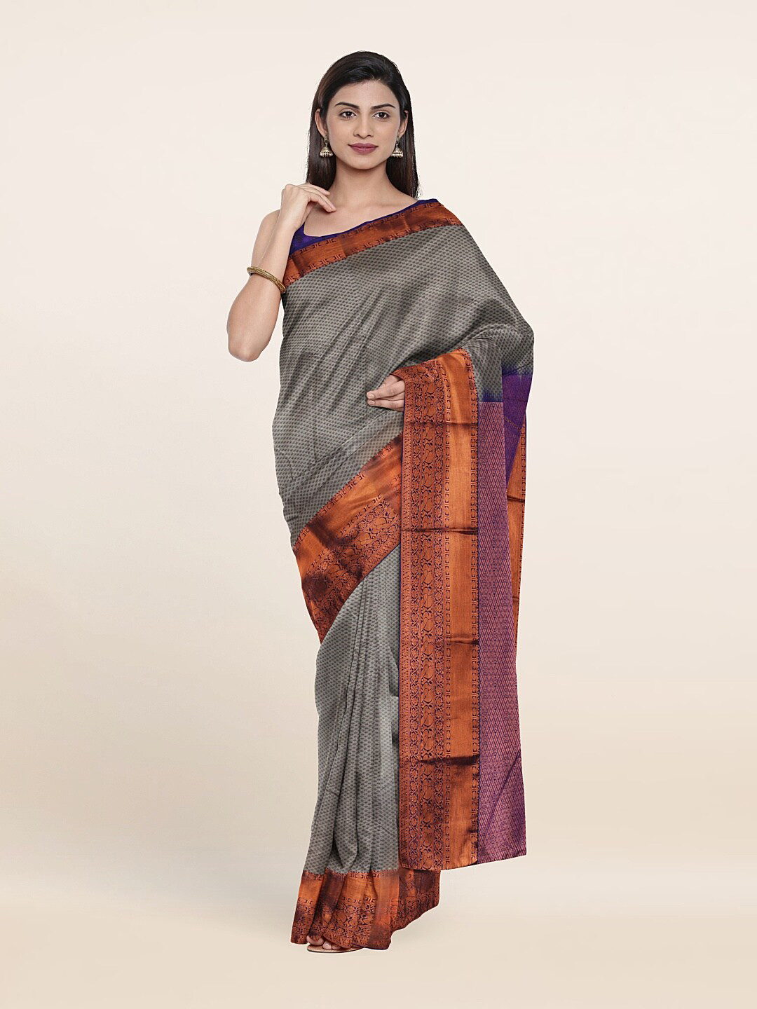 

Pothys Grey & Orange Woven Design Zari Pure Silk Saree