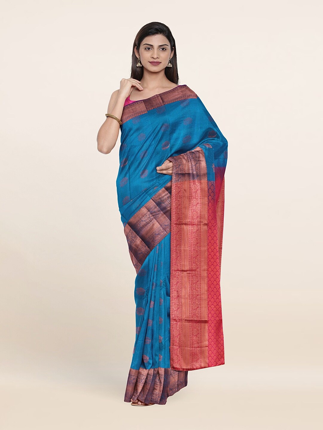 

Pothys Blue & Pink Woven Design Zari Pure Silk Saree