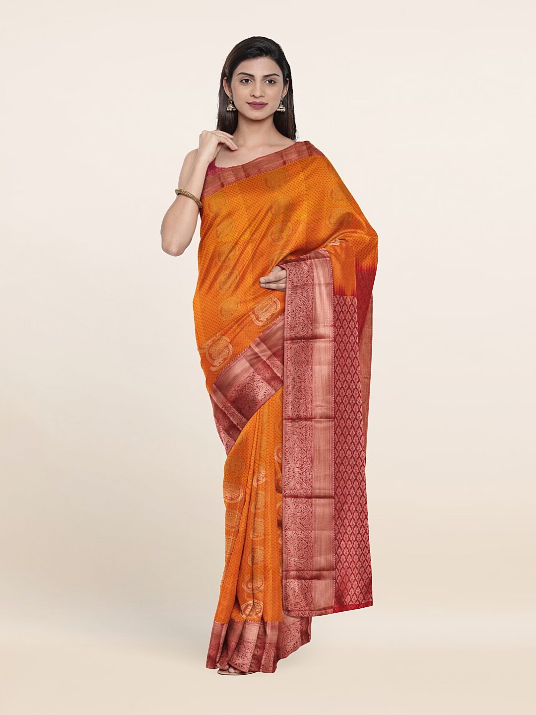 

Pothys Orange & Maroon Woven Design Zari Pure Silk Saree