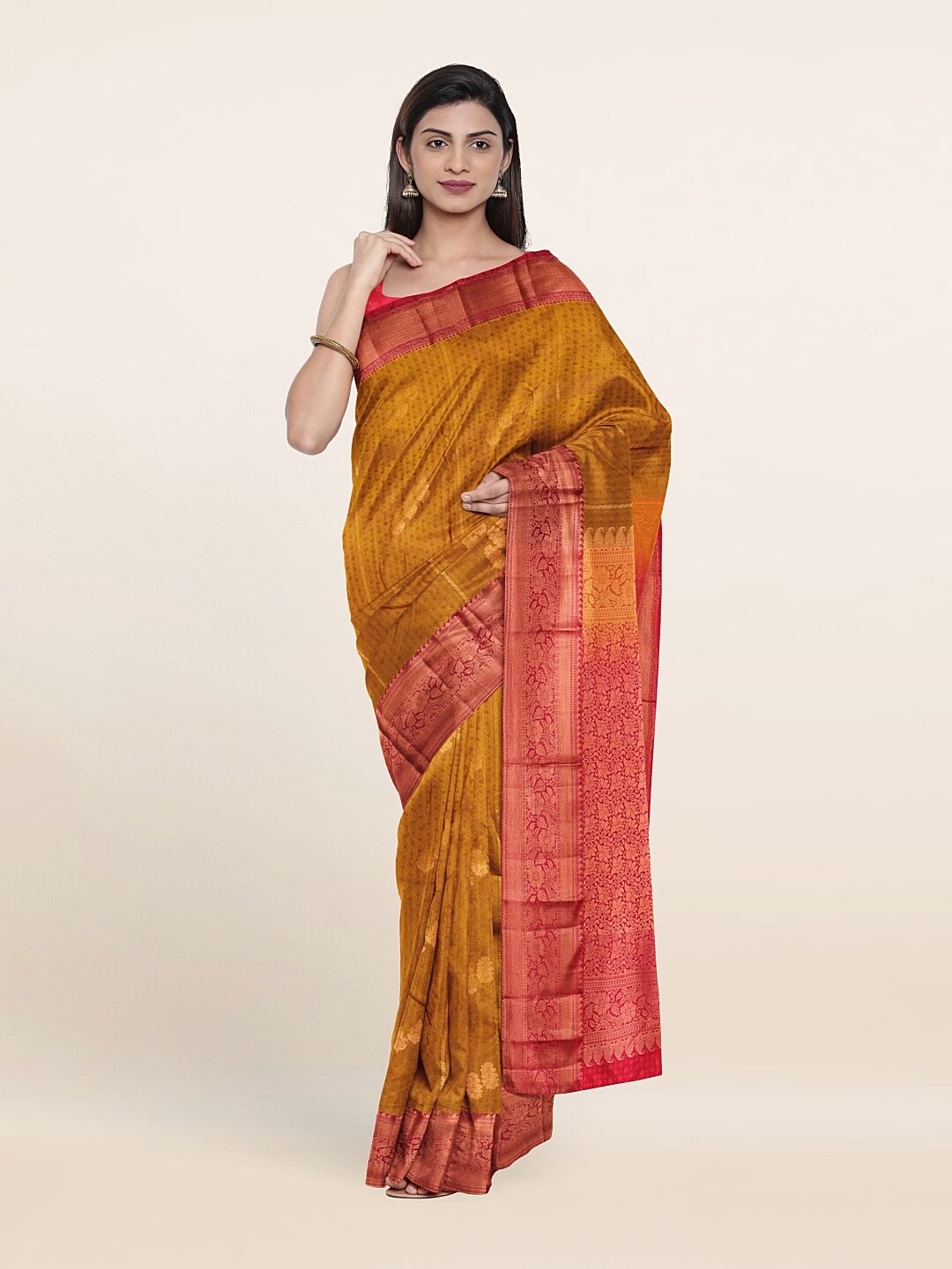 

Pothys Mustard & Red Woven Design Zari Pure Silk Saree