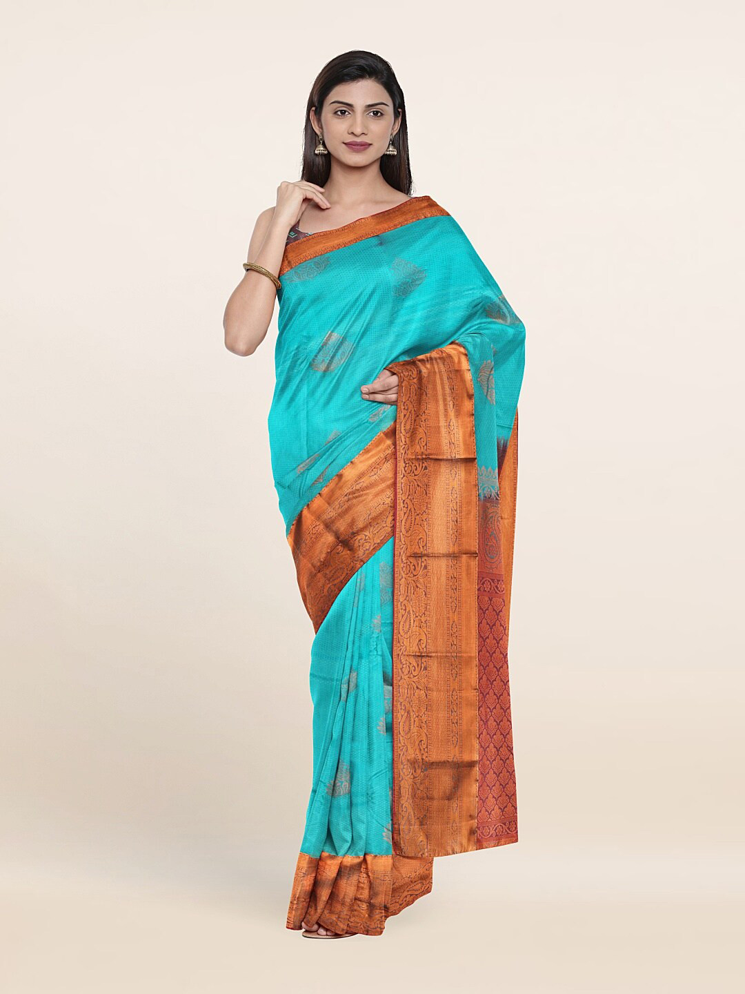 

Pothys Blue & Red Woven Design Zari Pure Silk Saree