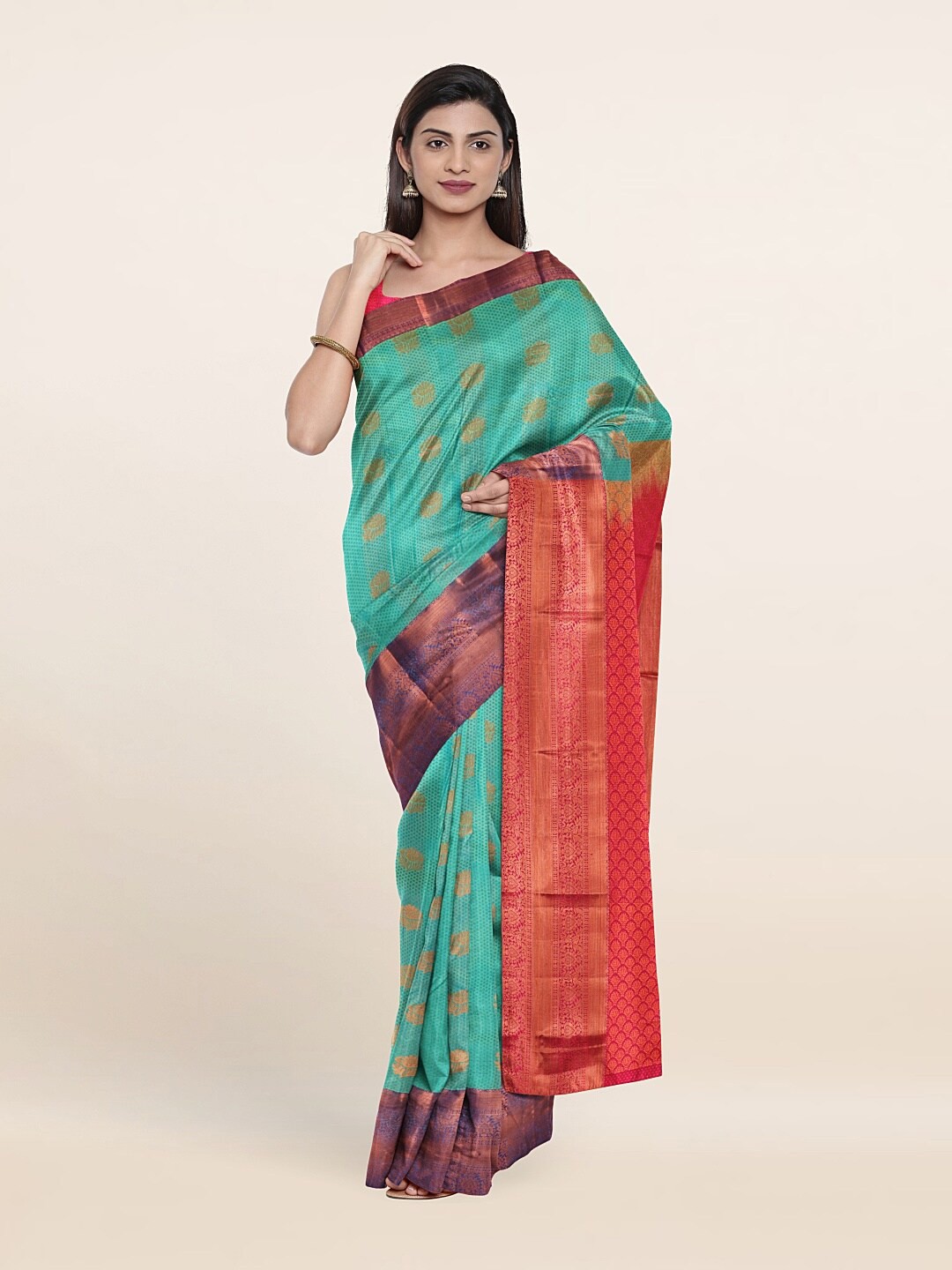 

Pothys Green & Red Woven Design Zari Pure Silk Saree