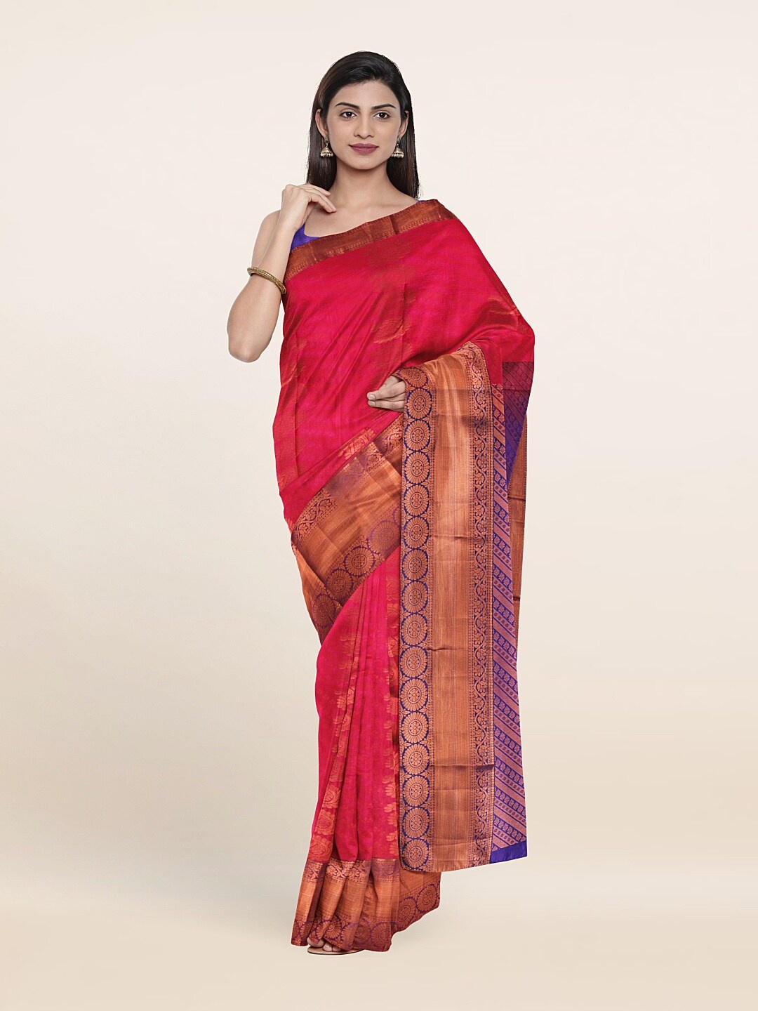 

Pothys Pink & Blue Woven Design Zari Pure Silk Saree