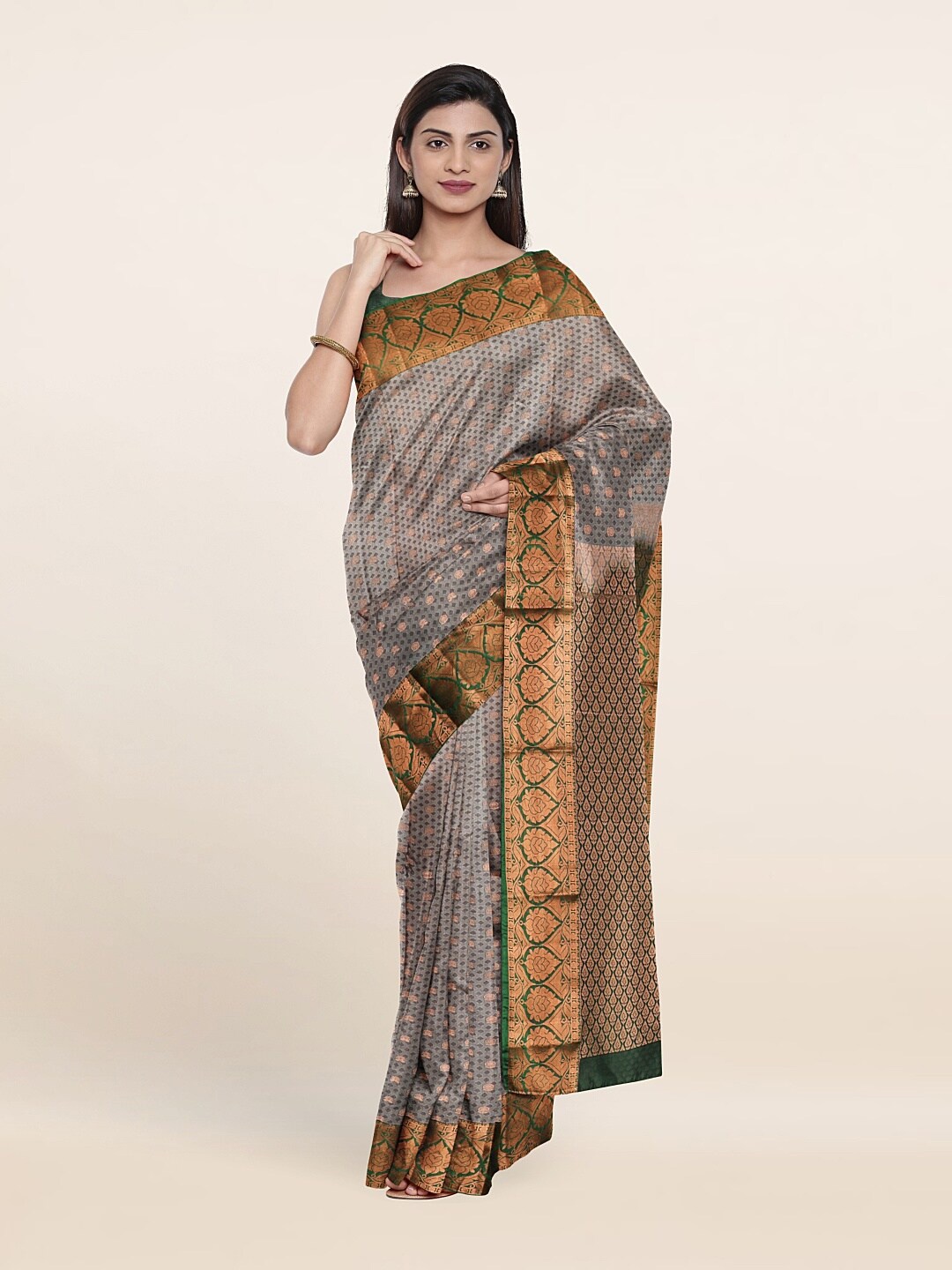 

Pothys Grey & Green Woven Design Zari Pure Silk Saree