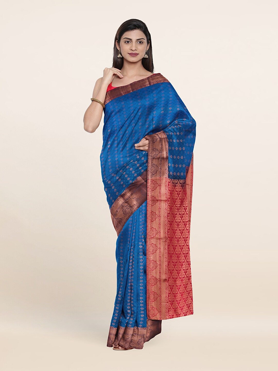 

Pothys Blue & Red Woven Design Zari Pure Silk Saree