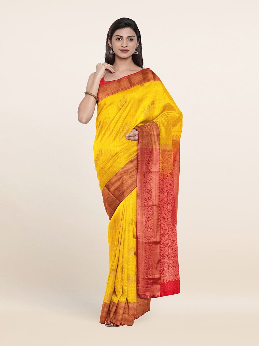 

Pothys Yellow & Red Woven Design Zari Pure Silk Saree