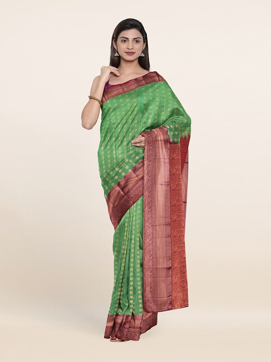 

Pothys Green & Maroon Woven Design Zari Pure Silk Saree