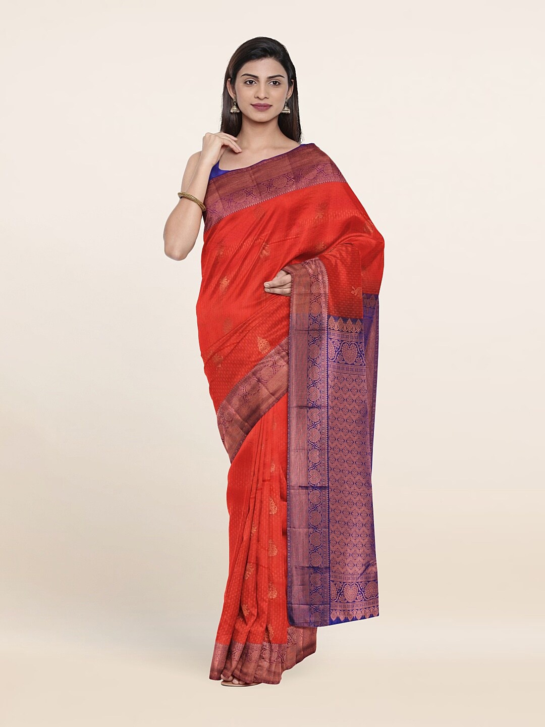

Pothys Pink & Purple Woven Design Zari Pure Silk Saree