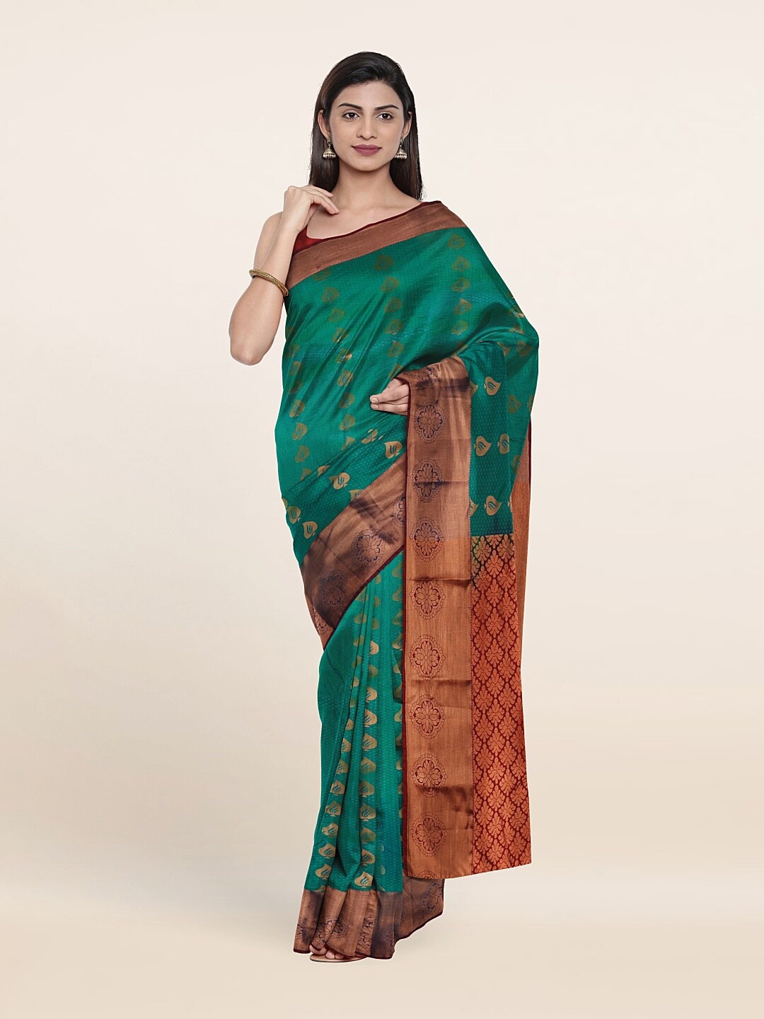

Pothys Green & Red Woven Design Zari Pure Silk Saree