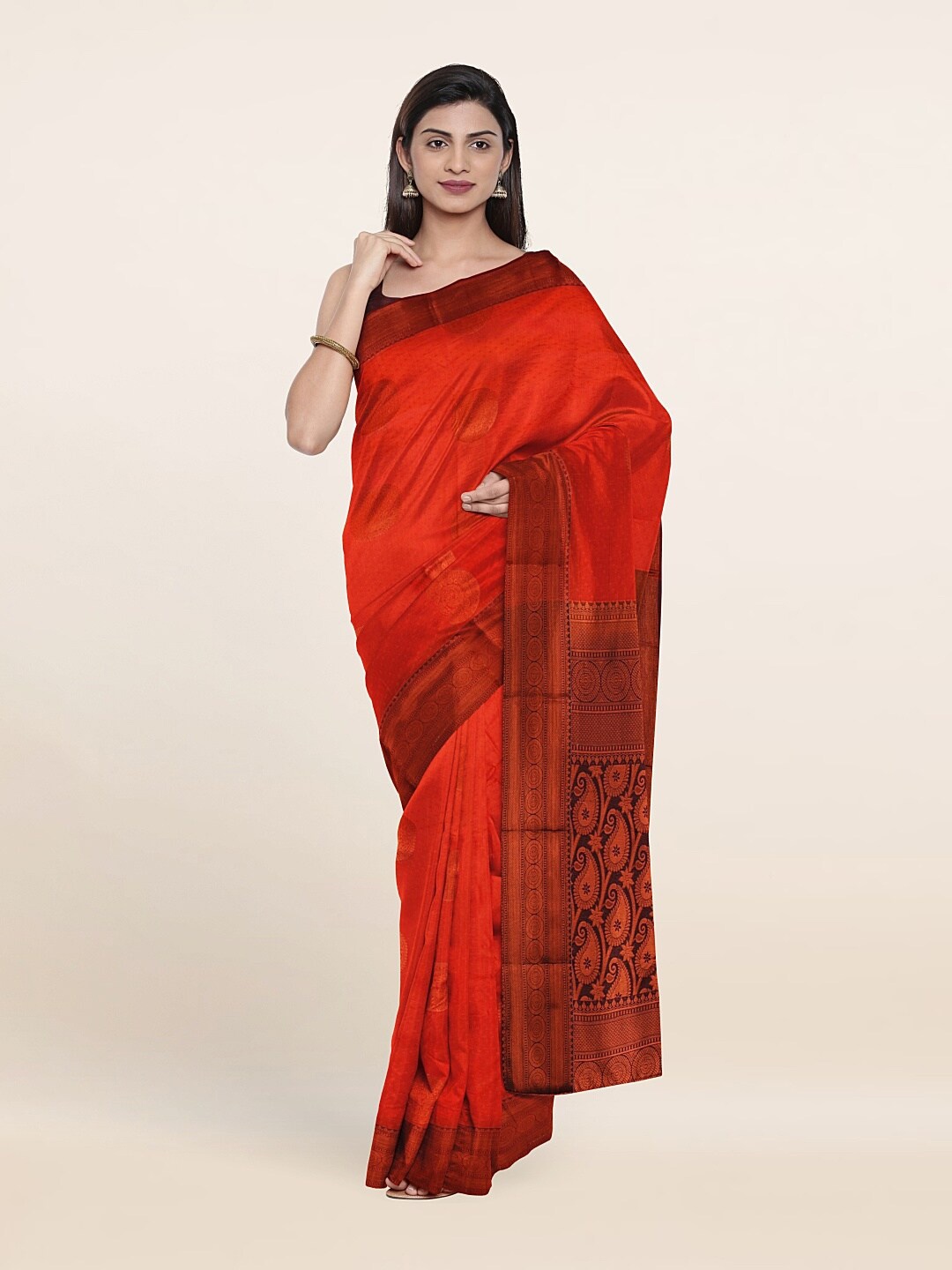 

Pothys Red & Gold-Toned Woven Design Zari Pure Silk Saree