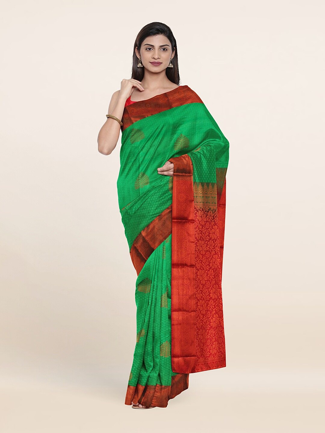 

Pothys Green & Red Woven Design Zari Pure Silk Saree