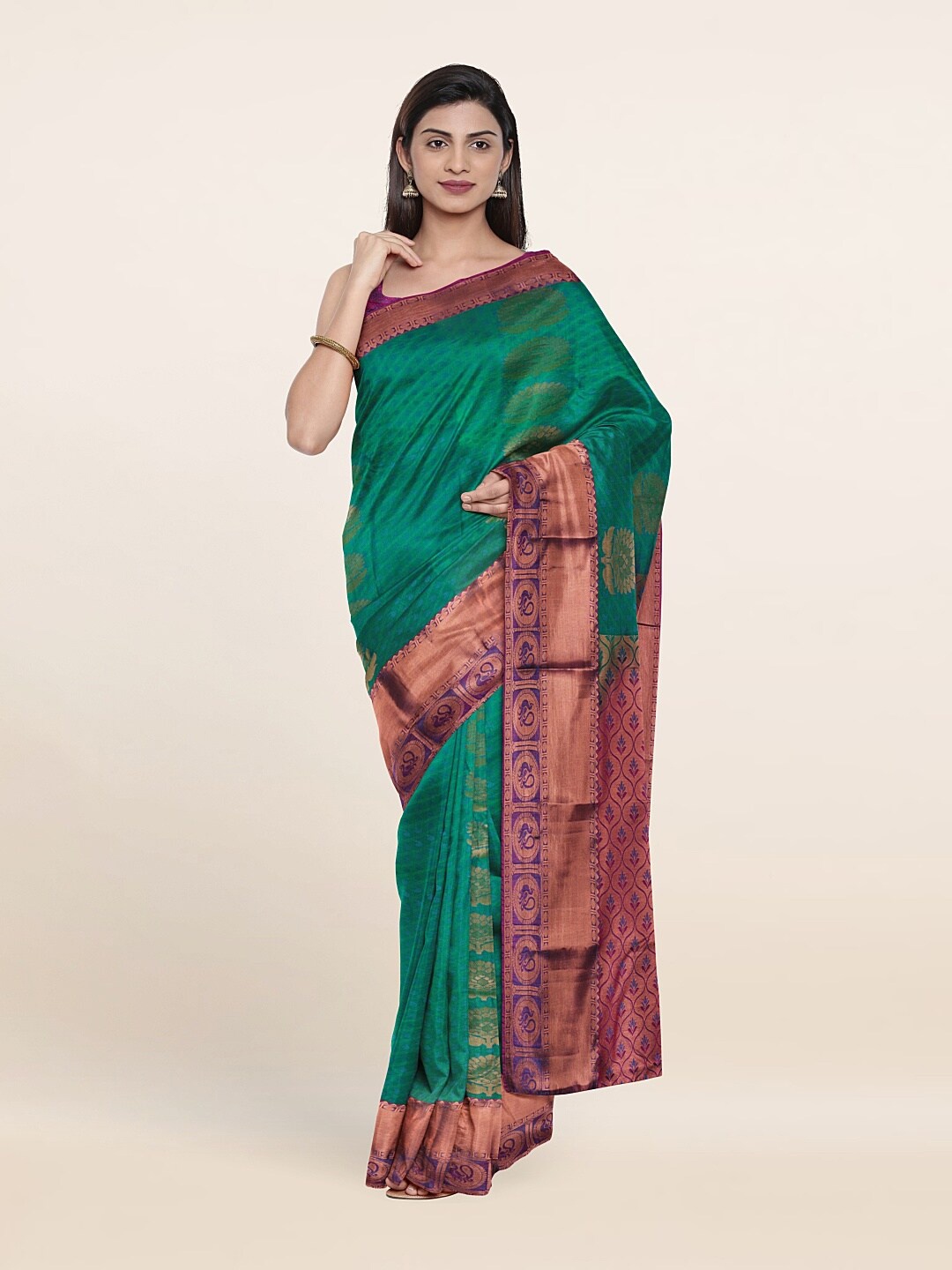 

Pothys Green & Purple Woven Design Zari Pure Silk Saree