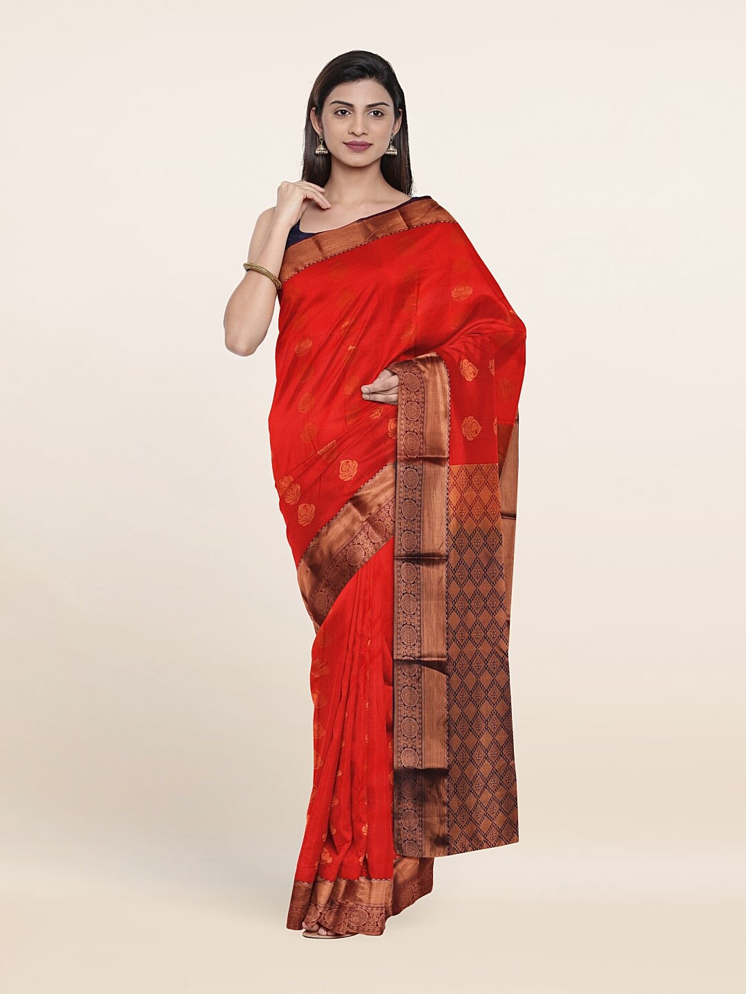 

Pothys Red & Navy Blue Woven Design Zari Pure Silk Saree