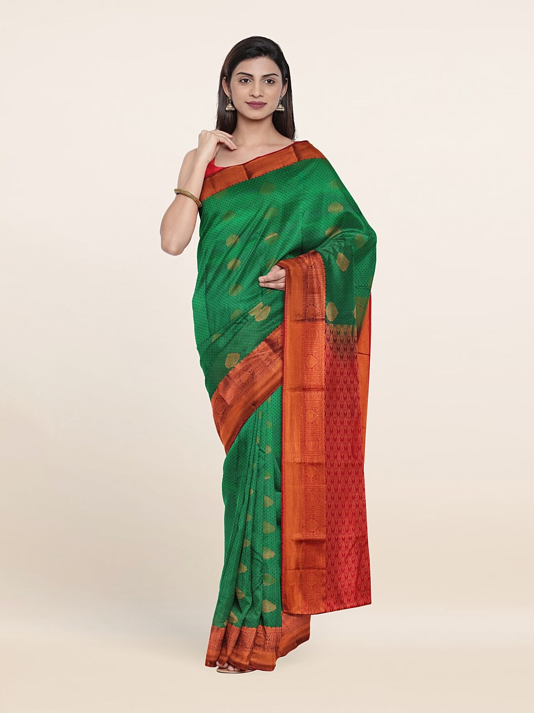 

Pothys Green & Red Woven Design Zari Pure Silk Saree