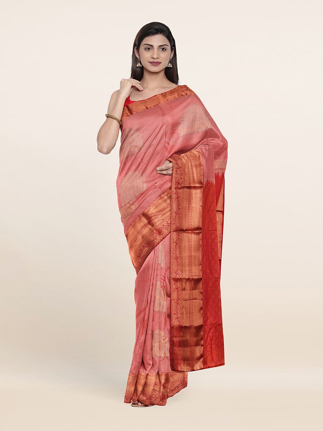 

Pothys Peach-Coloured & Copper-Toned Woven Design Zari Pure Silk Saree