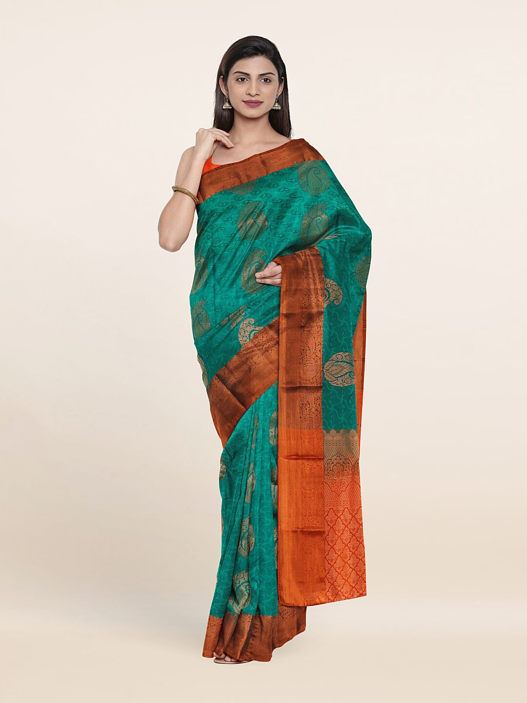

Pothys Green & Red Woven Design Zari Pure Silk Saree