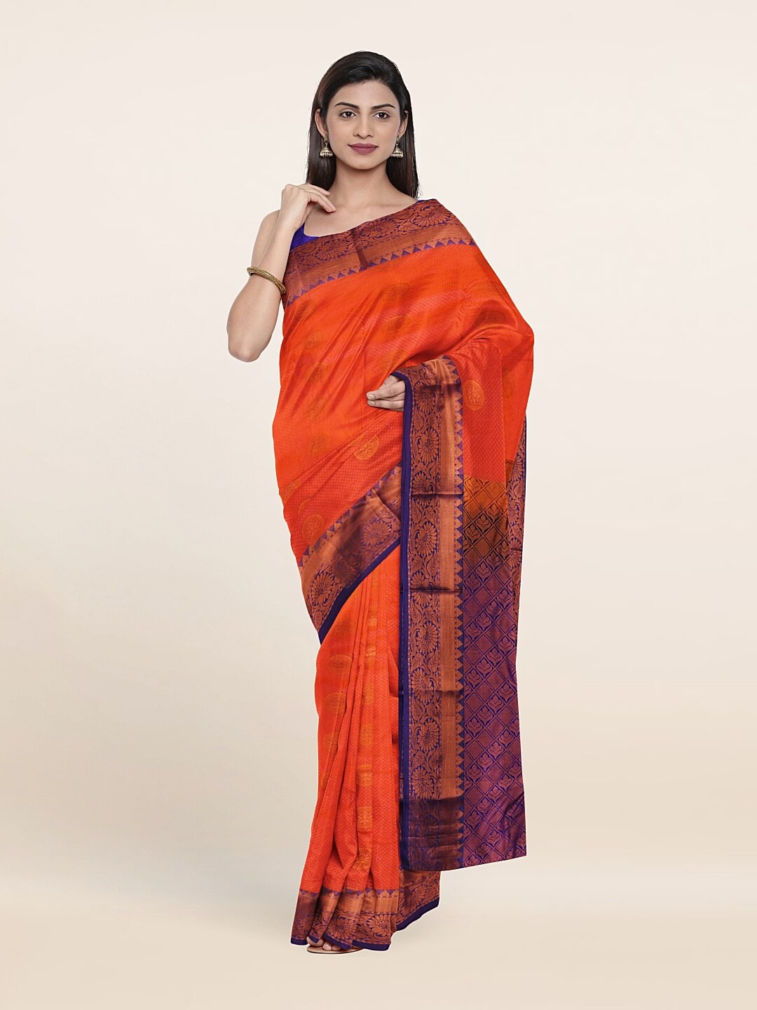 

Pothys Pink & Blue Ethnic Motifs Zari Pure Silk Saree