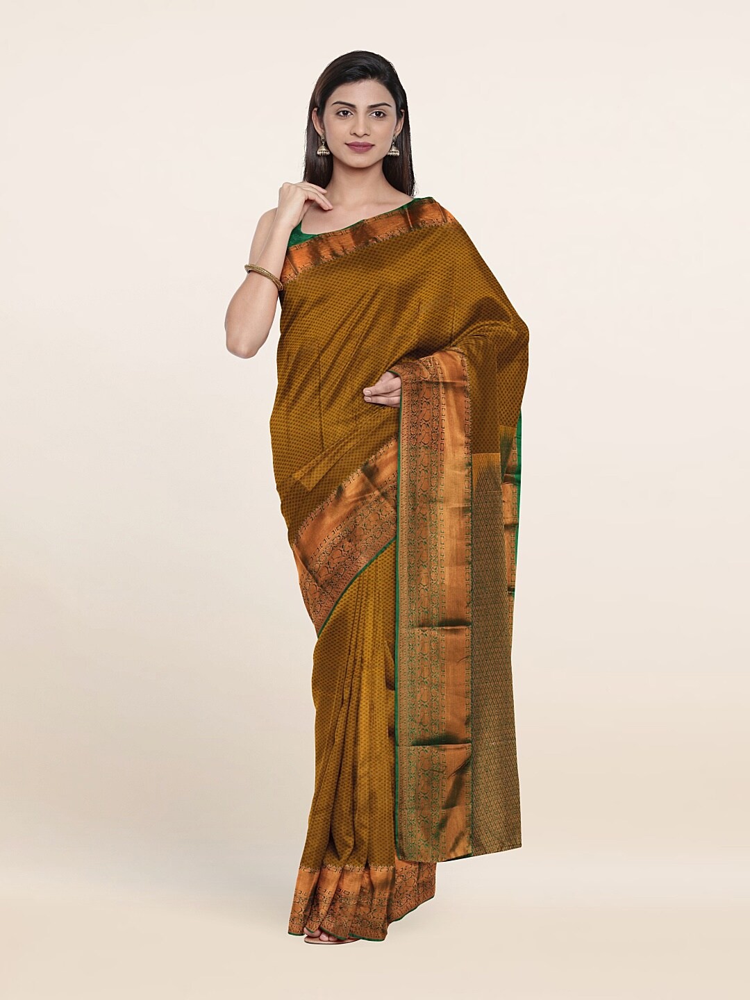

Pothys Mustard & Green Woven Design Zari Pure Silk Saree