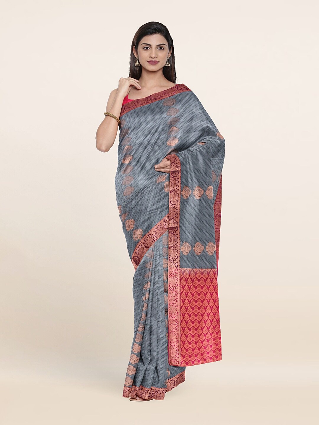 

Pothys Grey & Pink Woven Design Zari Pure Silk Saree