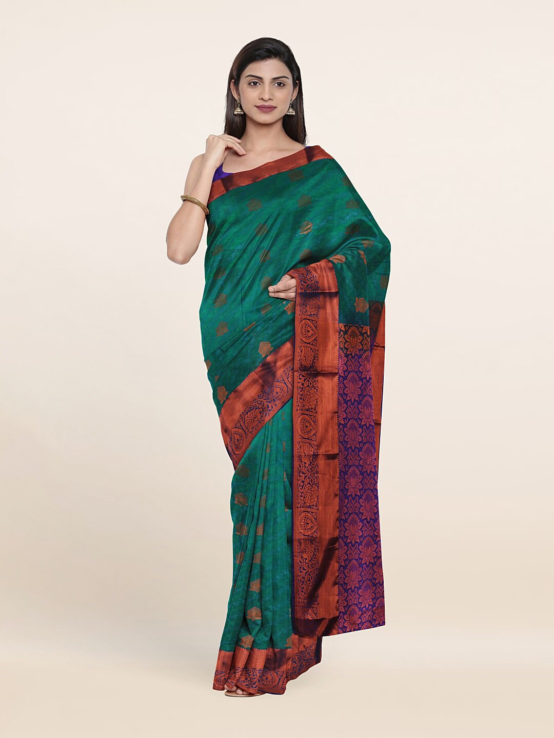 

Pothys Green & Purple Woven Design Zari Pure Silk Saree