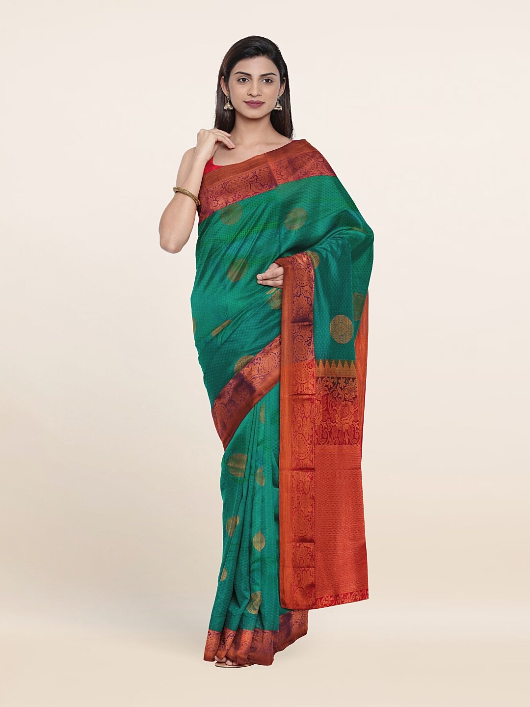 

Pothys Green & Red Woven Design Zari Pure Silk Saree