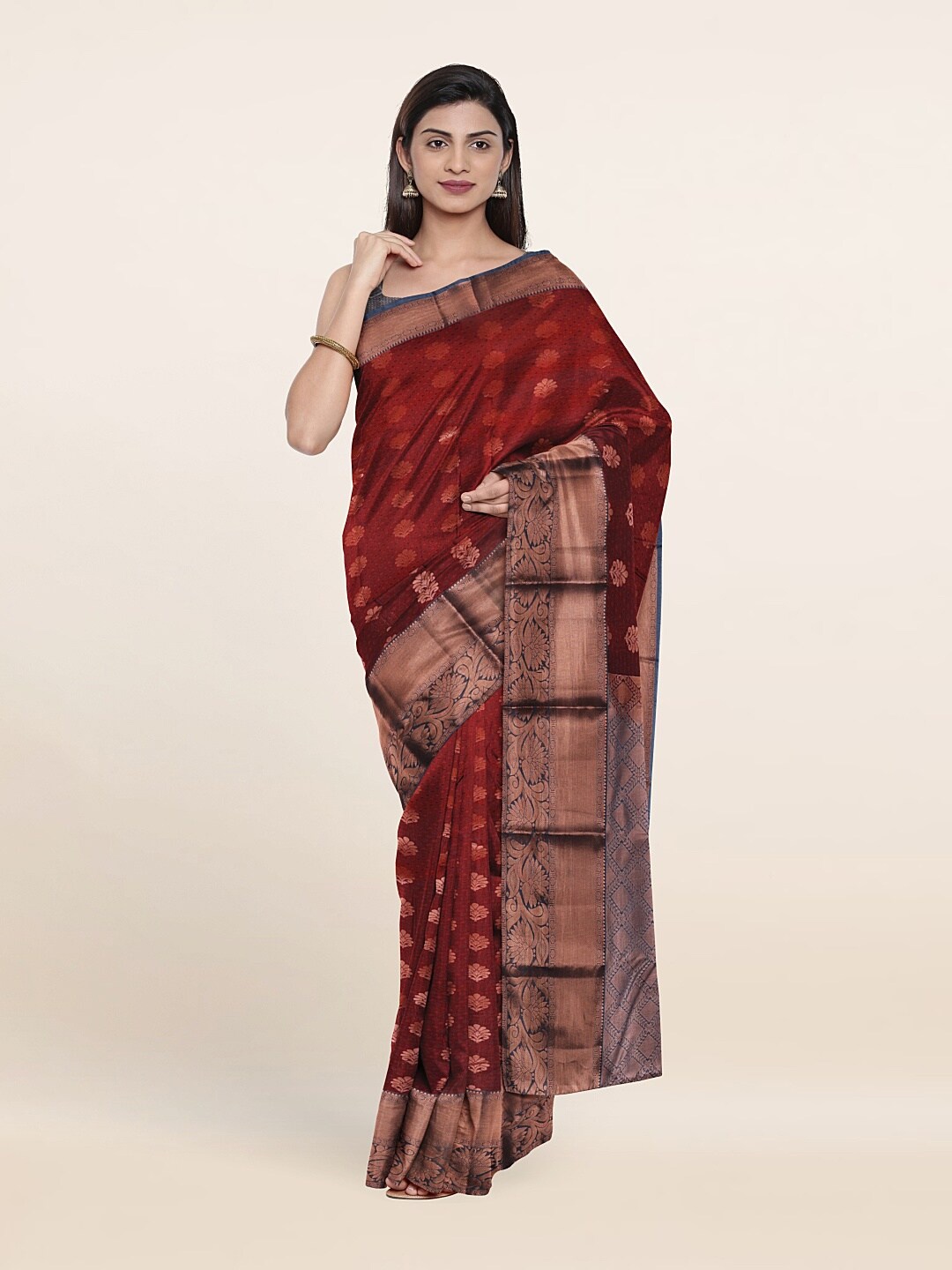 

Pothys Maroon & Blue Woven Design Zari Pure Silk Saree