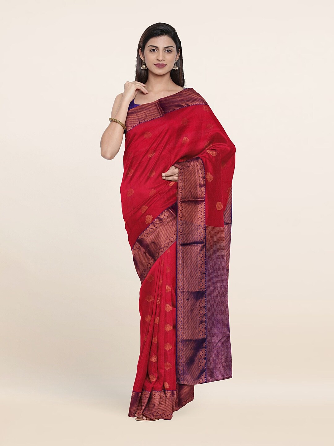 

Pothys Red & Purple Woven Design Zari Pure Silk Saree